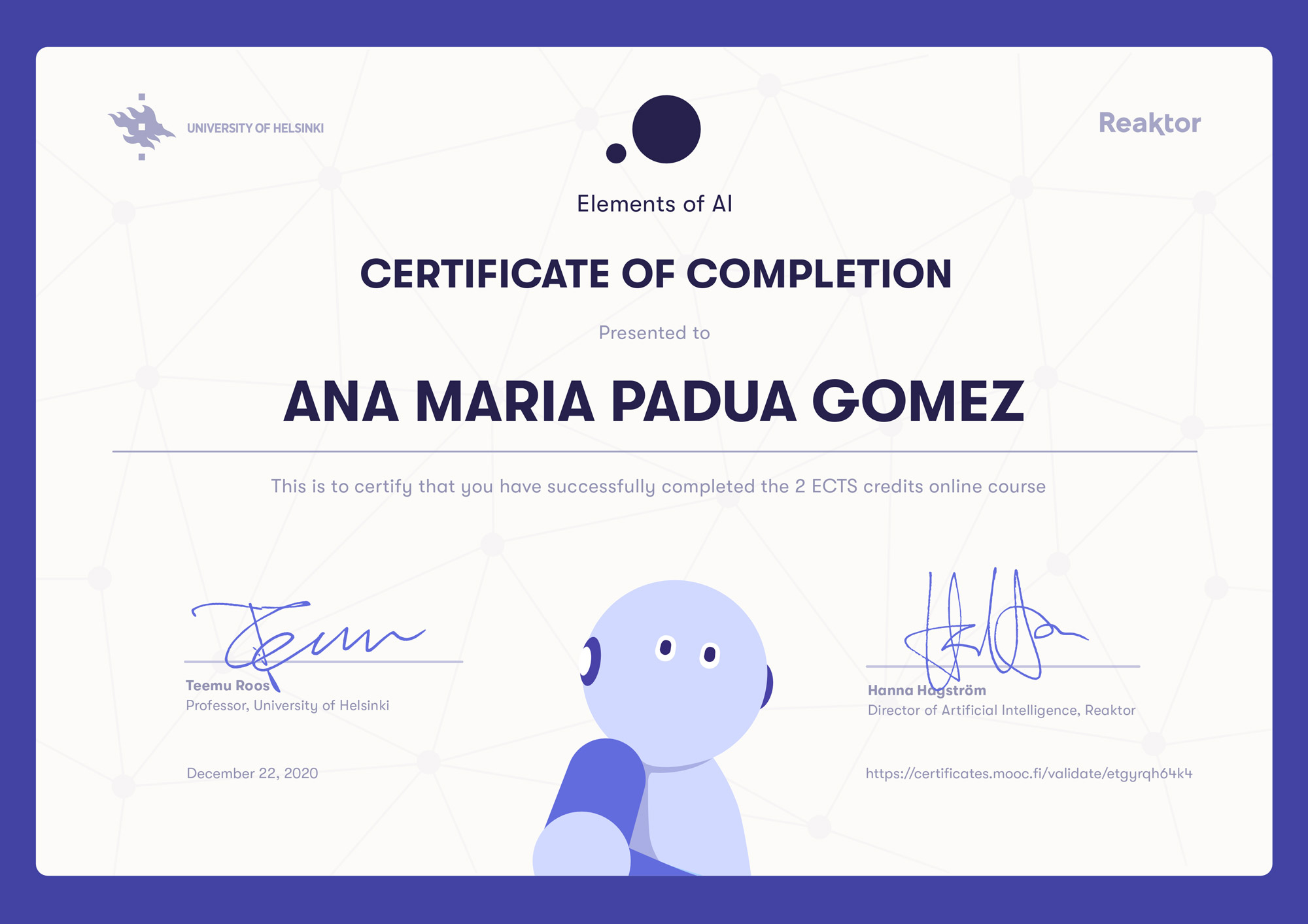 certificado de Ana Padua, sobre la inteligencia artificial